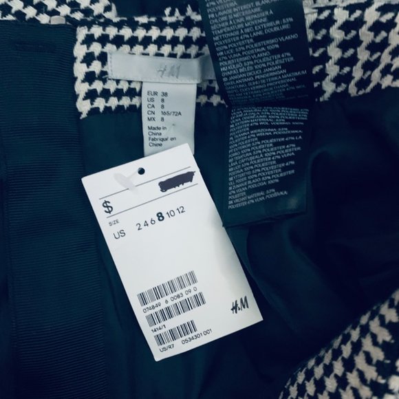 H&M 8 Black Houndstooth Mini Skirt Pencil NWT - Picture 3 of 3